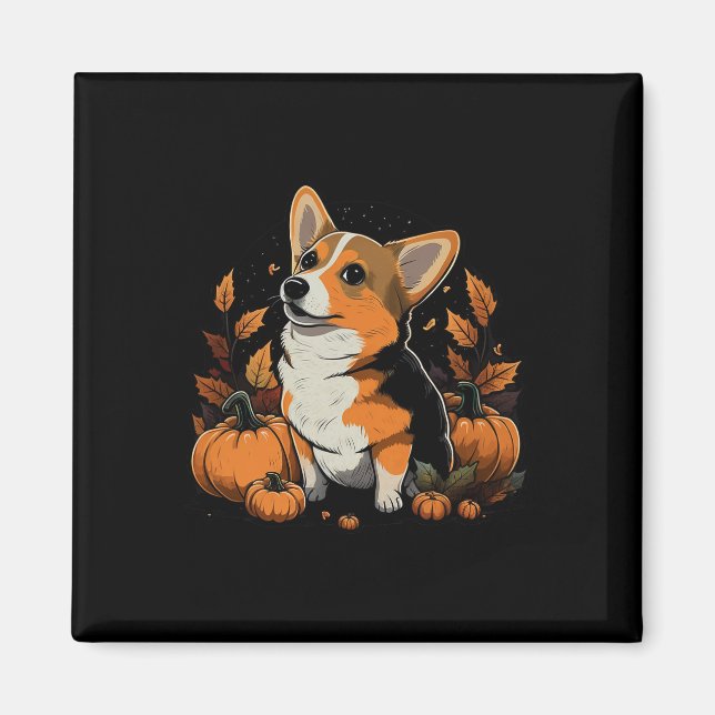 Íman Pumpkin Welsh Corgi Costume Em Welsh Corgi Hallowe (Frente)