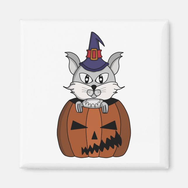 Íman Pumpkin Witch Cat no Halloween (Frente)
