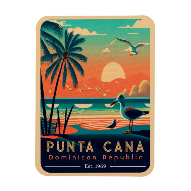 Íman Punta Cana DR. Retro Sunset Souvenirs 1960 (Vertical)