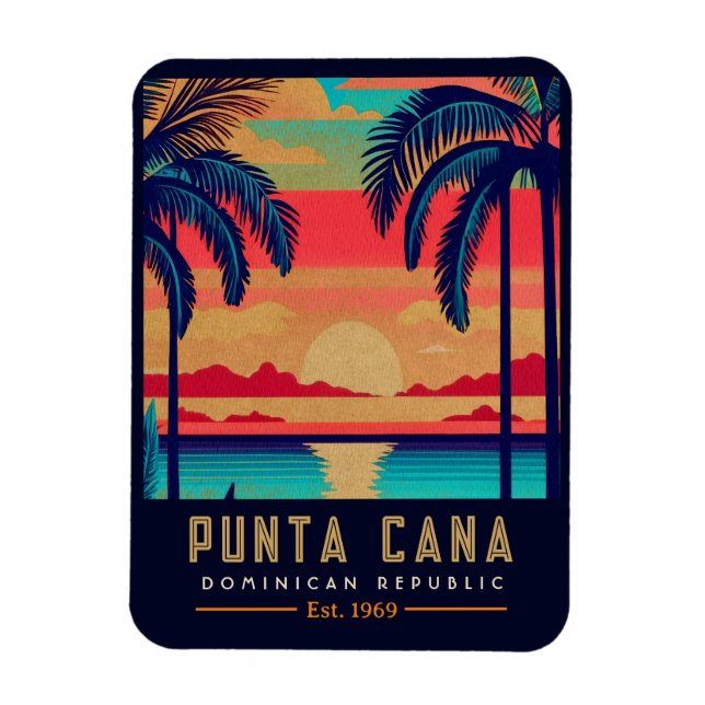 Íman Punta Cana DR. Retro Sunset Souvenirs 1960 (Vertical)