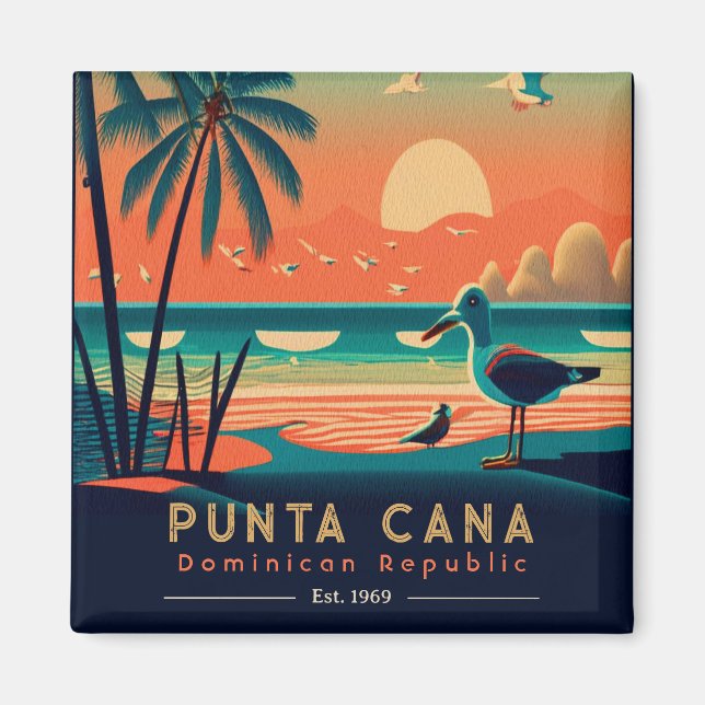 Íman Punta Cana DR. Retro Sunset Souvenirs 1960 (Frente)