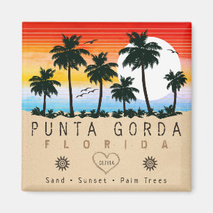 Íman Punta Gorda Florida Retro Sunset Palm tree 1960