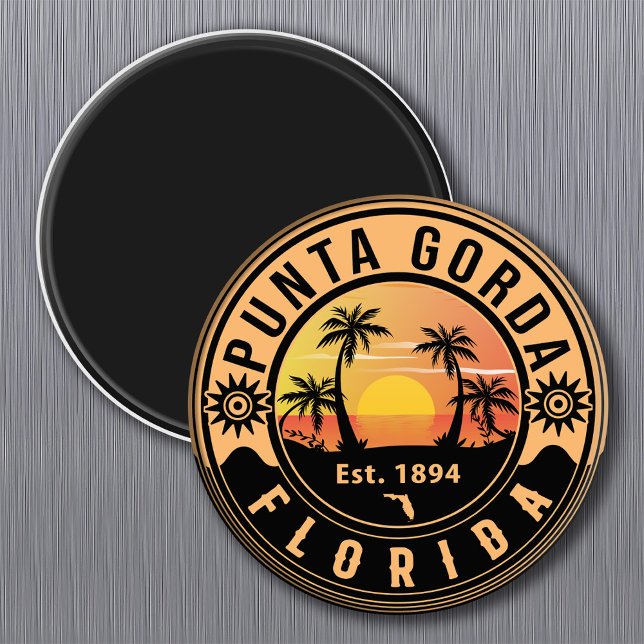 Íman Punta Gorda Florida Retro Sunset Souvenirs (Criador carregado)