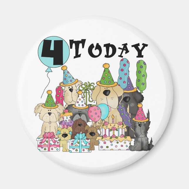 Íman Puppies 4.º Aniversário Camisetas e presentes (Frente)