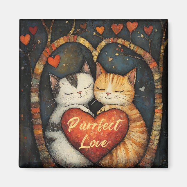 Íman Purfect Love A Cozy Cat Embrace Trabalho de arte (Frente)