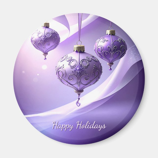 Íman Purple Decorative Christmas Ball Holiday Magnet (Frente)