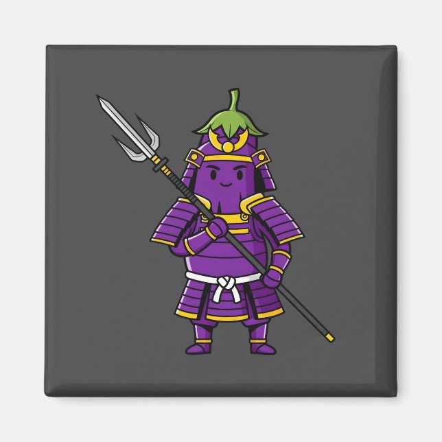 Íman Purple Eggplant Samurai Warrior with Spear Illustr (Frente)