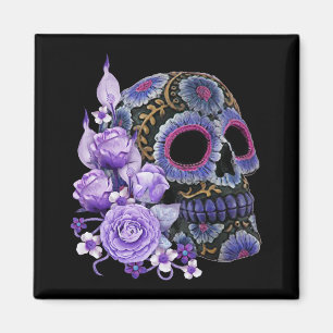 Íman Purple Floral Black Sugar Skull Dia Dos Mortos