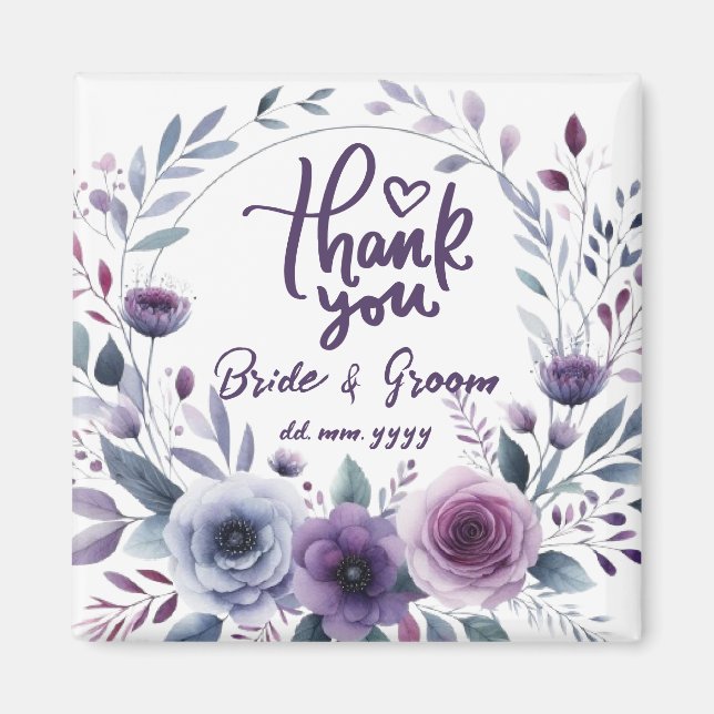 Íman Purple Floral Frame Thank You Wedding Favors (Frente)