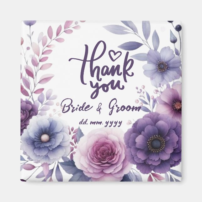 Íman Purple Floral Frame Thank You Wedding Favors (Frente)