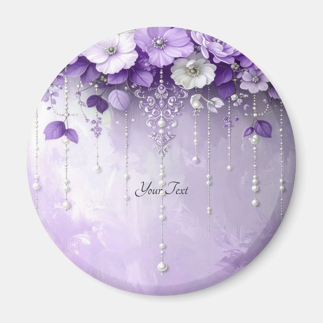 Íman Purple Flowers with Dangling Pearls Magnet (Frente)