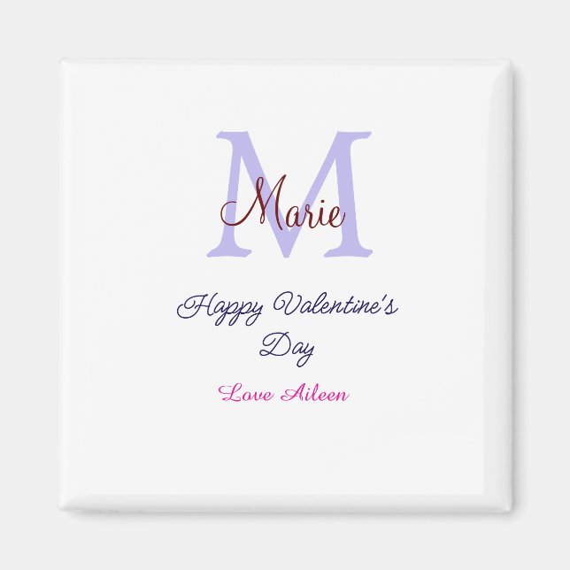 Íman Purple pastel happy Valentine's day pink monogram  (Frente)