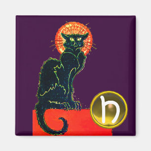 Íman Púrpura de MONOGRAMA de festa de gato preto