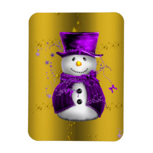 Íman Púrpura Snowman no Dourado Natal