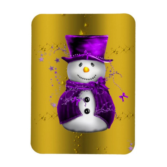 Íman Púrpura Snowman no Dourado Natal (Vertical)