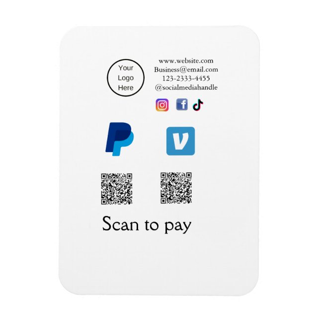 Íman Q R código PayPal varrimento venmo pagamento adici (Vertical)