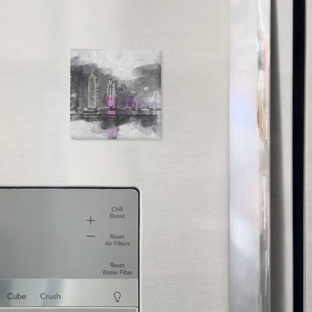 Íman Qatar noturno da Watercolor (In Situ (Fridge))