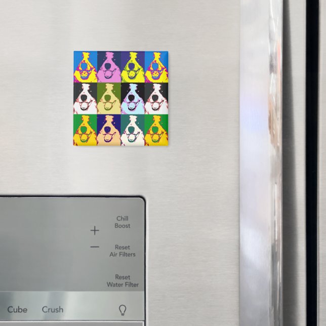 Íman Quadrado Collie Pop Art Collie Borda Retroativa Co (In Situ (Fridge))
