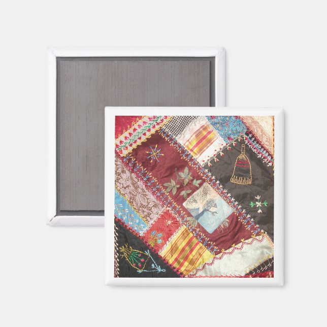 Íman Quadrado de Quilt Louco Antiquado, Era Vitoriano (Front/Back)