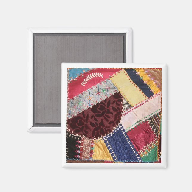 Íman Quadrado de Quilt Louco Antiquado, Era Vitoriano (Front/Back)