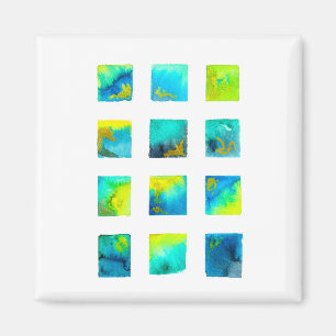 Íman Quadrados azuis aquarela abstrato