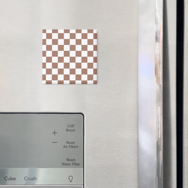 Íman Quadrados xadrez marrom mocha branco geométrico re (In Situ (Fridge))
