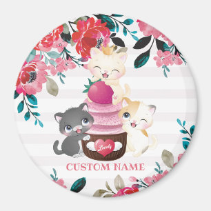 Íman Quadrinhos Quimsos De Cartoon Floral Gatos Cupcake