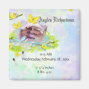 Íman Quadro amarelo da foto do pássaro e da borboleta