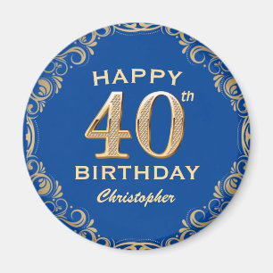 Íman Quadro azul e brilhante Dourado do aniversário de 