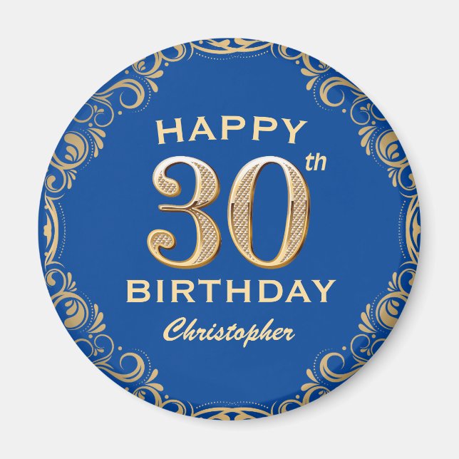 Íman Quadro azul e brilhante Dourado do aniversário de  (Frente)