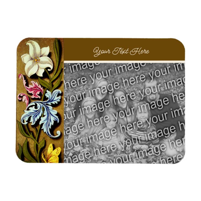 Íman Quadro de Borda Floral Personalizado Adicionar Sua (Horizontal)