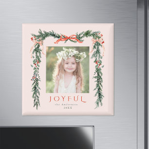 Íman Quadro de Natal Alegre Vermelho Foto Rosa Férias