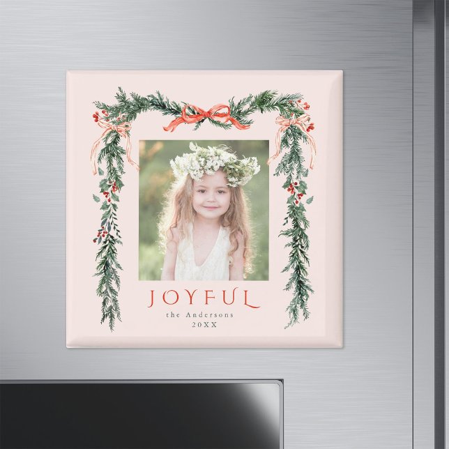 Íman Quadro de Natal Alegre Vermelho Foto Rosa Férias (Criador carregado)