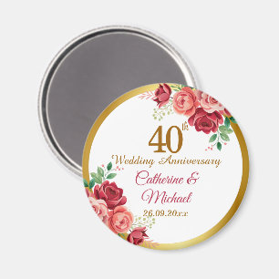 Íman Quadro de Ouro de 40º Aniversário de Casamento Flo