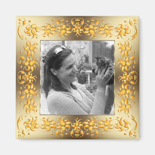 Íman quadro dourado barroco floral retro. texto