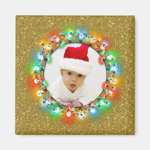 Íman Quadro dourado dos bulbos do Natal da faísca com