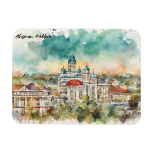 Íman Quadro em aquarela da vista da cidade de Chisinau