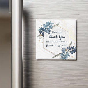 Íman Quadro Floral Azul Branco Obrigado Favores De Casa