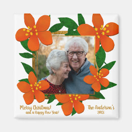 Íman Quadro Floral de Foto Dourado Laranja Vermelho Mod