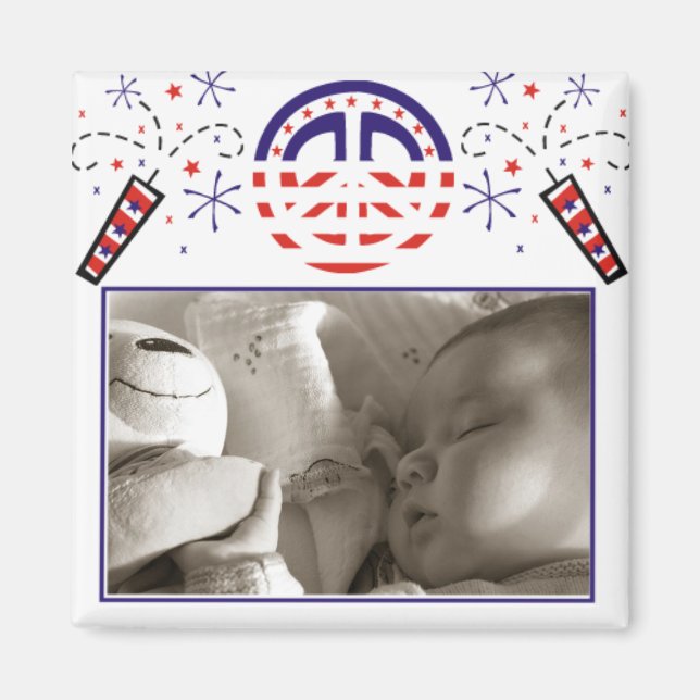 Íman Quadro Patriótico de Imagens da Paz e do Fireworks (Frente)