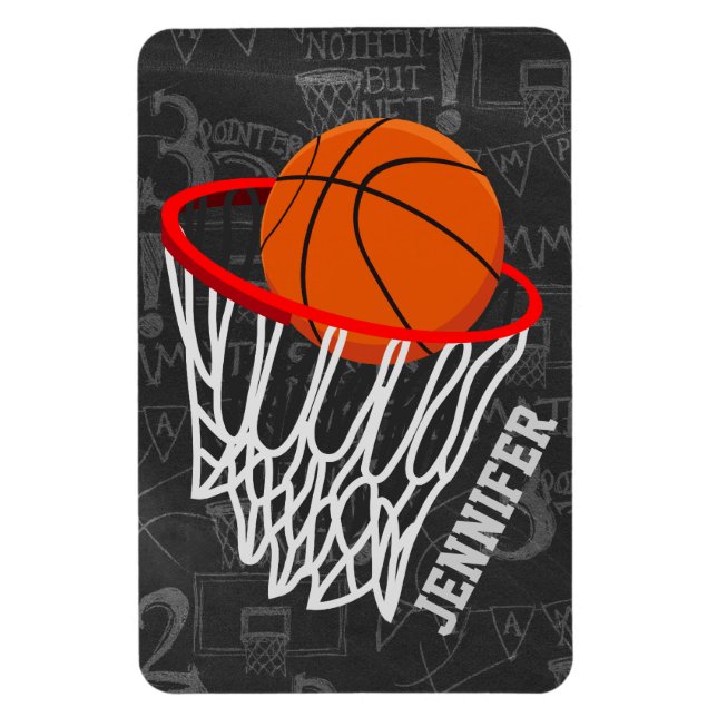 Íman Quadro Personalizado de Basquete e Hoop (Vertical)