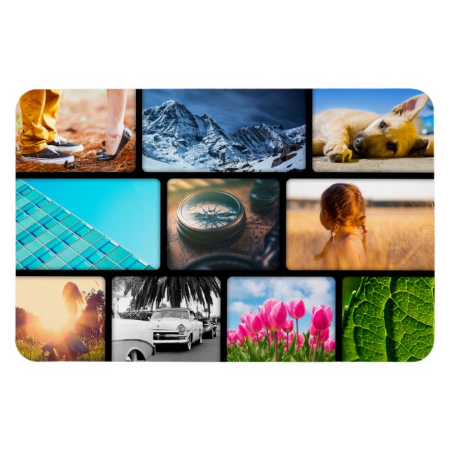 Íman Quadro Preto de Colagem de Modelo de Foto Personal (Horizontal)