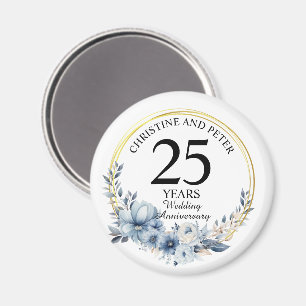 Íman Qualquer Aniversário Floral Azul Elegante de Casam
