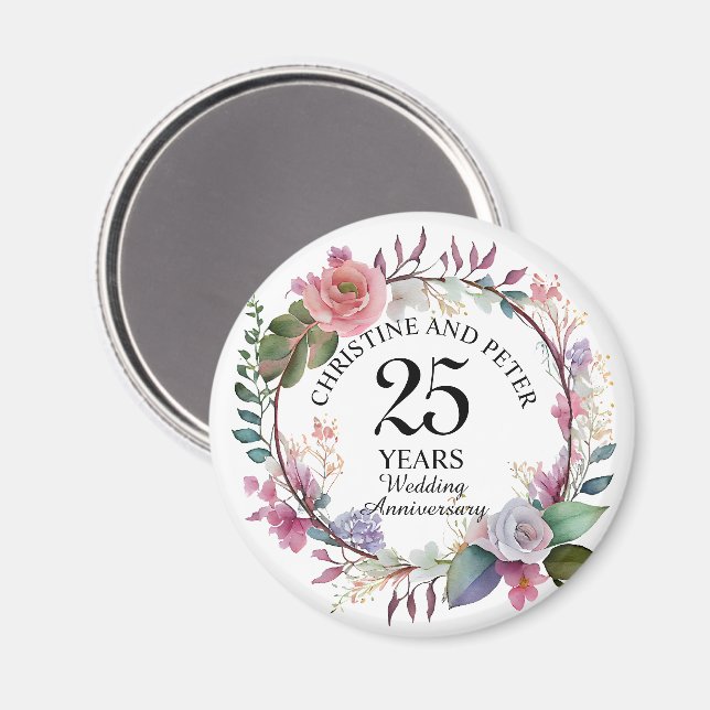 Íman Qualquer Aniversário Floral Elegante De Casamento (Front/Back)