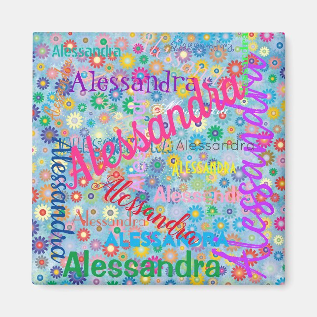 Íman Qualquer Colagem de Nome com o Magnet Flores (Frente)