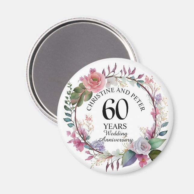 Íman Qualquer Favor de Aniversário Floral Elegante (60) (Front/Back)