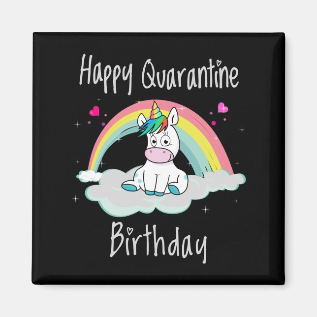 Íman Quarantine Birthday Unicorn arco-íris (Frente)