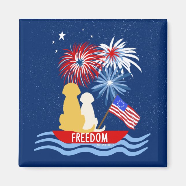 Íman Quarto de julho Cães no Fireworks Magnet (Frente)