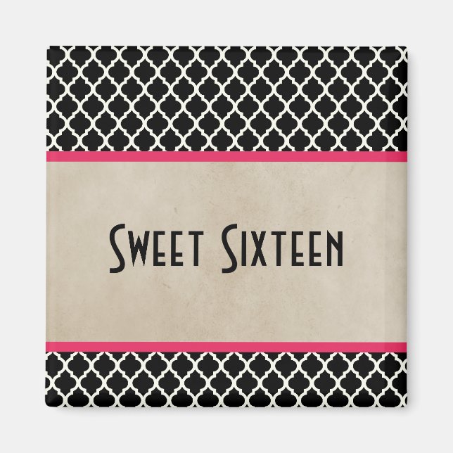 Íman Quatrefoil Chic Cor-de-Rosa Doce 16 Magneta (Frente)