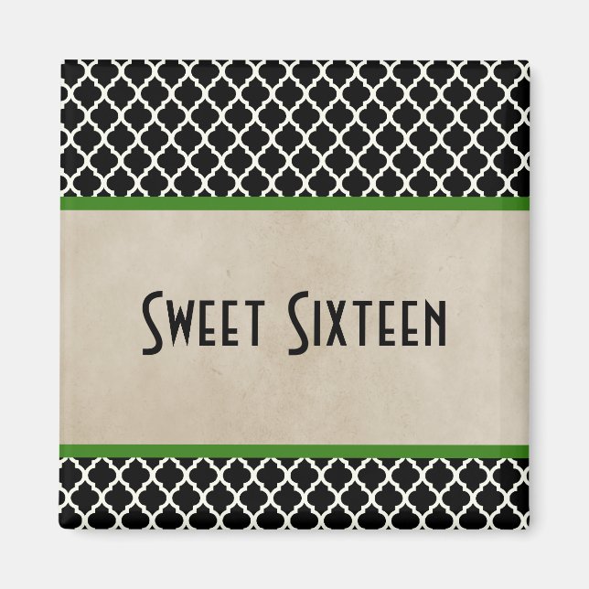 Íman Quatrefoil Chic Verde Doce 16 Magnet (Frente)
